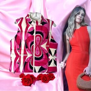 Vibrant Pink And White Reversible Puffer Vest